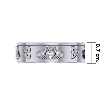 Celtic Trinity Shamrock Thistle Silver Spinner Ring TR3743 - Jewelry
